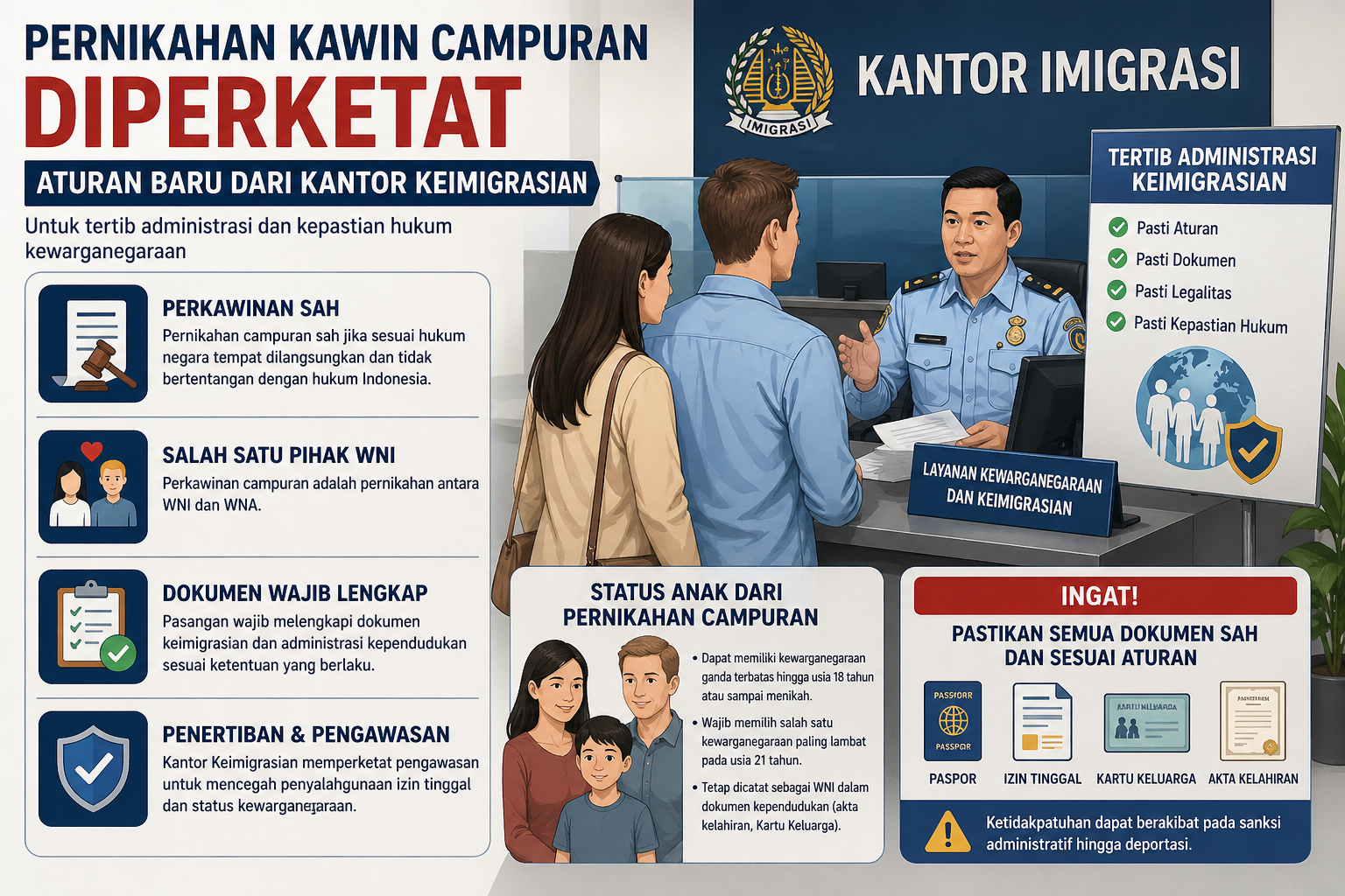 Ilustrasi syarat administrasi keimigrasian untuk keluarga perkawinan campuran.