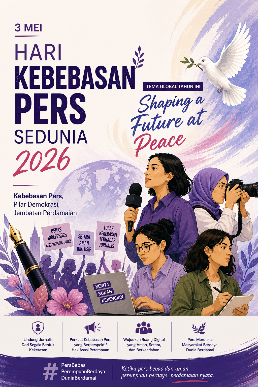 Ilustrasi AI tentang peringatan Hari Kebebasan Pers Sedunia 2026.