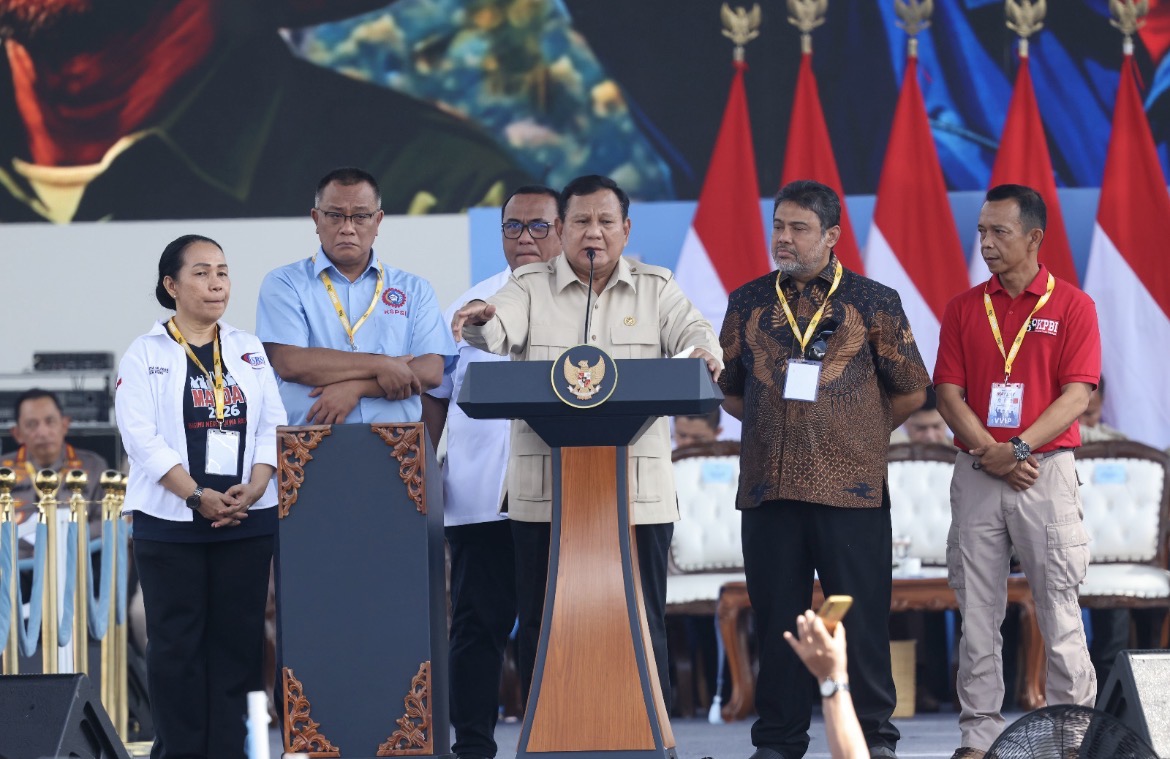 Presiden Prabowo saat menghadiri peringatan Hari Buruh Internasional (May Day) 2026 di Jakarta, Jumat (1/5/2026). Foto: Istimewa