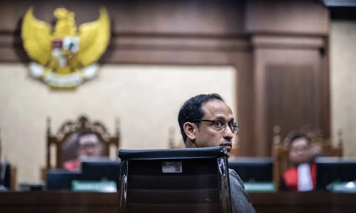 Terdakwa kasus dugaan korupsi pengadaan Chromebook dan Chrome Device Management (CDM) dalam program digitalisasi pendidikan di Kemendikbudristek Nadiem Makarim Saat menjalani sidang tuntutan, Rabu (13/5/2026). Foto: Istimewa