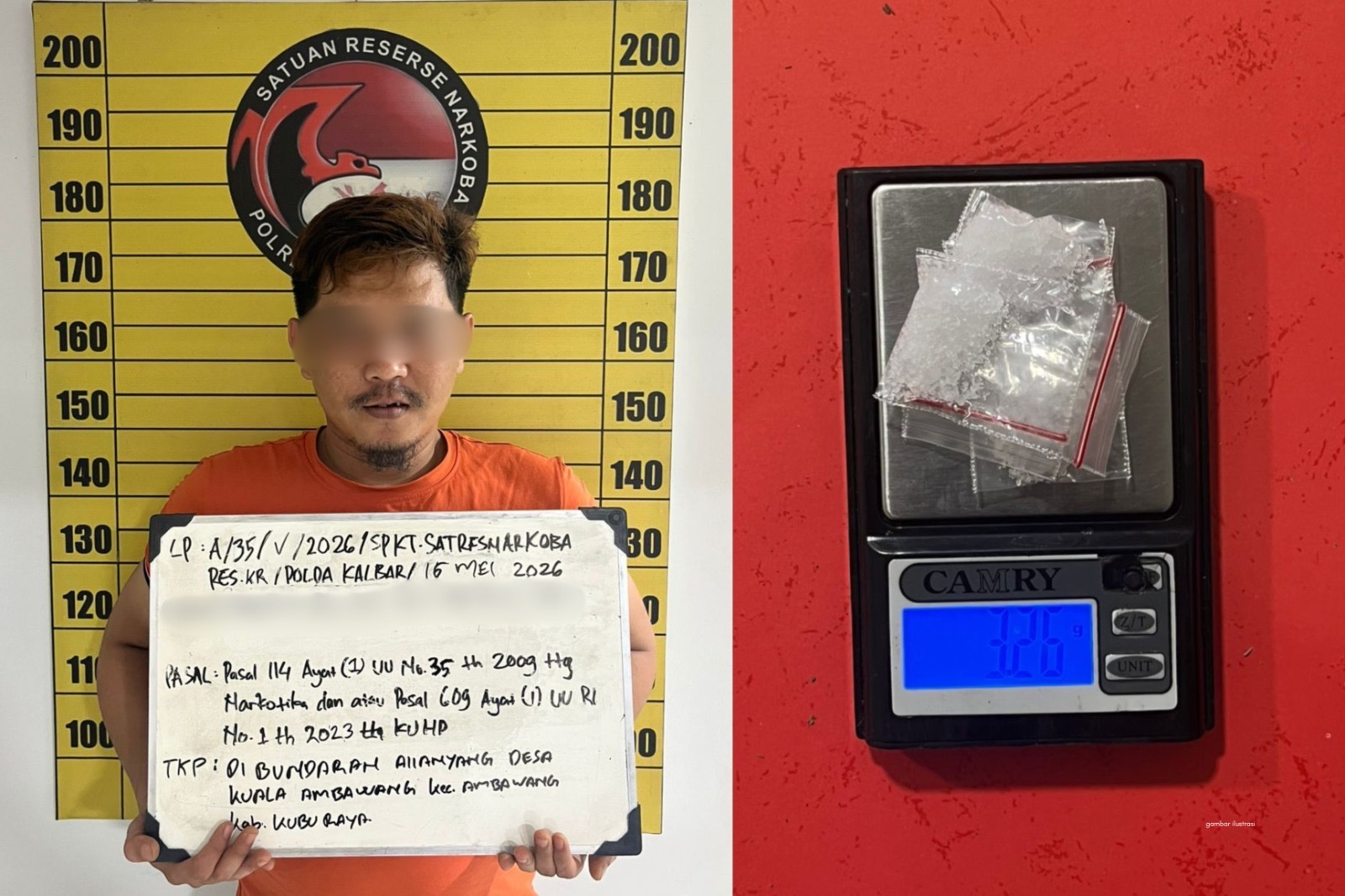 MN beserta barang bukti sabu diamankan di Mapolres Kubu Raya. Foto: Istimewa