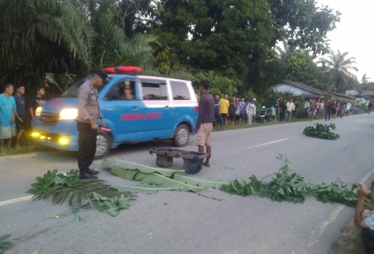 Petugas Polsek Tayan Hulu melakukan olah TKP usai kecelakaan lalu lintas di Jalan Raya Dusun Sagu, Desa Menyabo, Kecamatan Tayan Hulu yang menewaskan DA, bocah berusia 8 tahun, Jumat (26/6/2026). Istimewa