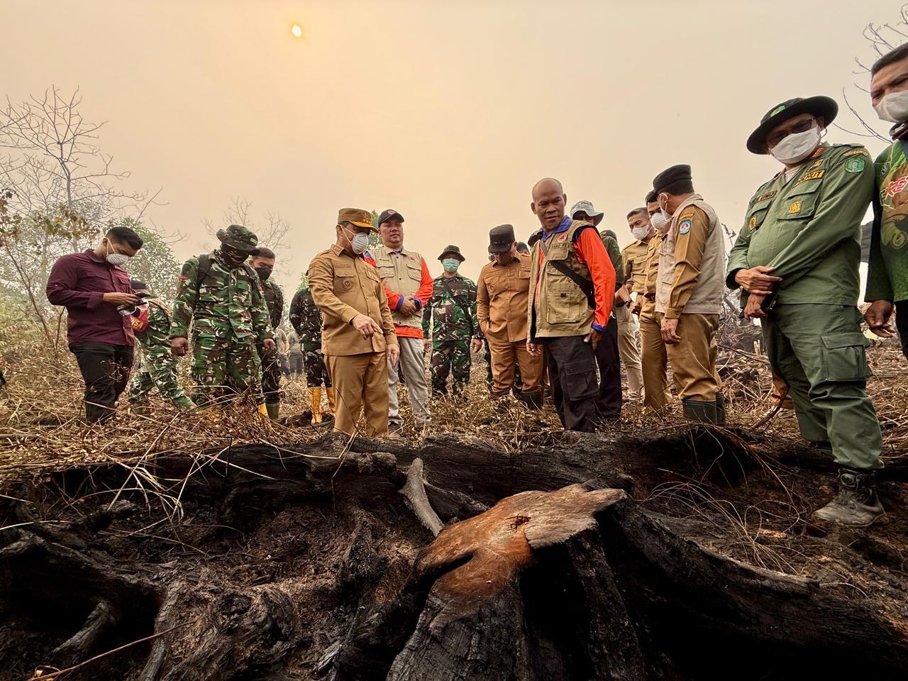 Gubernur Kalimantan Barat, Ria Norsan saat melihat langsung kebakaran hutan dan lahan (karhutla) di Parit H. Mukhsin, Kabupaten Kubu Raya, Selasa (1/9/2026). Norsan berterima kasih kepada petugas dan relawan yang telah menjalan tugasnya memadamkan karhutla. Foto: Istimewa