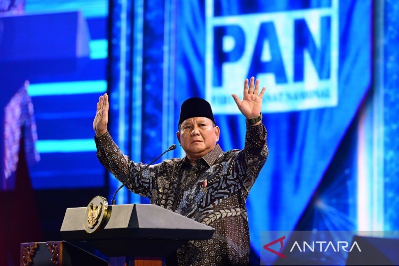 Presiden Prabowo Subianto berpidato dalam puncak acara peringatan HUT ke-28 Partai Amanat Nasional (PAN) di JICC, Jakarta, Jumat (18/9/2026). ANTARA